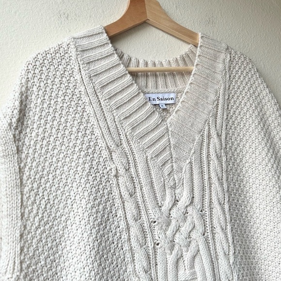 En Saison Alisa Natural Ivory Cream V-Neck Cable-Knit Sweater Vest Sz M - Picture 6 of 16